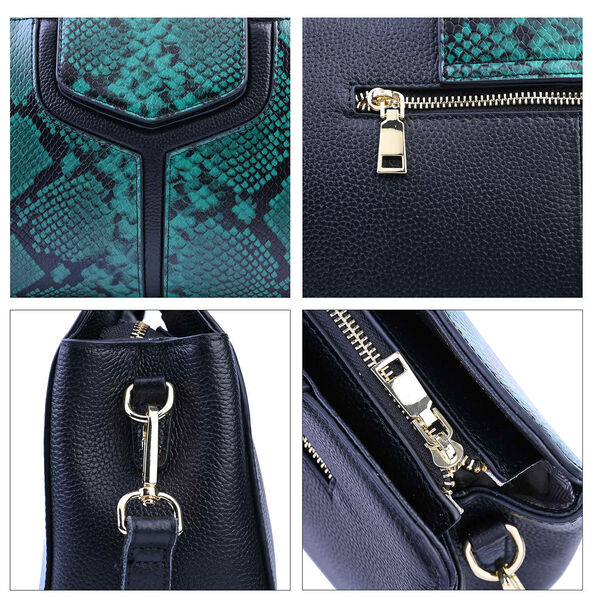 Handtasche aus 100% echtem Leder, Schlangenmuster, Smaragdgrün image number 5