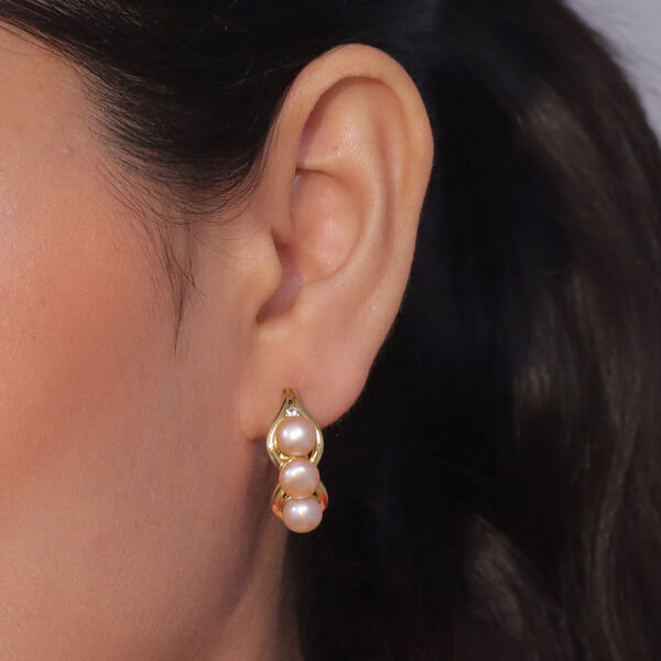 EVER TRUE Pfirsich-S&uuml;&szlig;wasser Perle (6-6.5 mm), Wei&szlig;er Zirkon Ohrringe Nickelfreies Messing image number 2