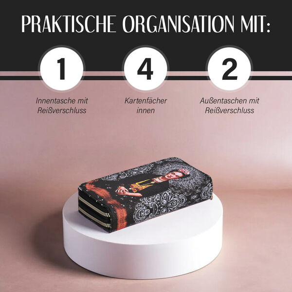 Frieda Kahlo Brieftasche mit doppeltem Rei&szlig;verschluss und RFID-Schutz image number 4