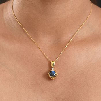 D'Joy AAA Labradorit, Wei&szlig;er Zirkon Anh&auml;nger 925 Silber 750 Gelb Vergoldet ca. 8.88 ct