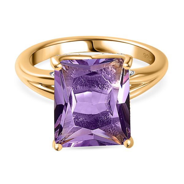 Rose De France Amethyst, Wei&szlig;er Zirkon Ring, 925 Silber Gelbgold Vermeil (Gr&ouml;&szlig;e 21.00) ca. 6.13 ct