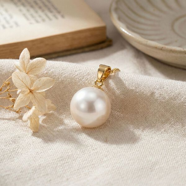 D'Joy wei&szlig;er Edison Perle Anh&auml;nger mit 45cm Kette, 925 Silber vergoldet image number 2