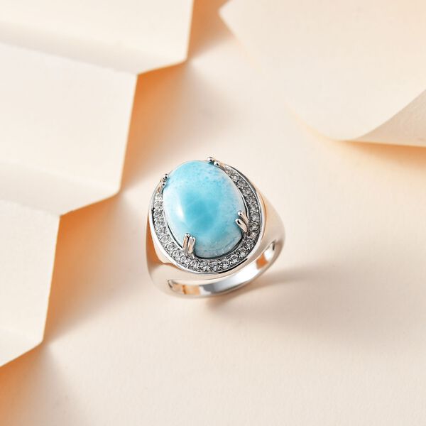AA Larimar und Zirkon Ring - 10,40 ct. image number 2