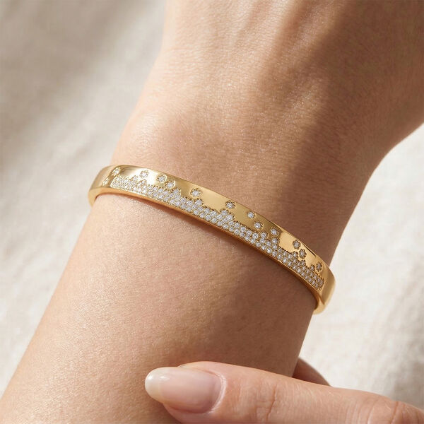 Wei&szlig;er Zirkonia Armreif ca. 19 cm Nickelfreies Messing, Goldfarben image number 3