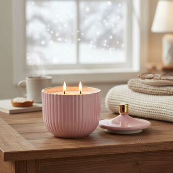 Duftkerze im Glas mit Deckel, Luxusglas-Design, Amber und Pfingstrose, Rosa