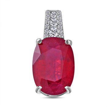 AAA Afrikanischer Rubin (Fissure gef&uuml;llt) und Moissanit-Anh&auml;nger, 925 Silber platiniert ca. 8,59 ct