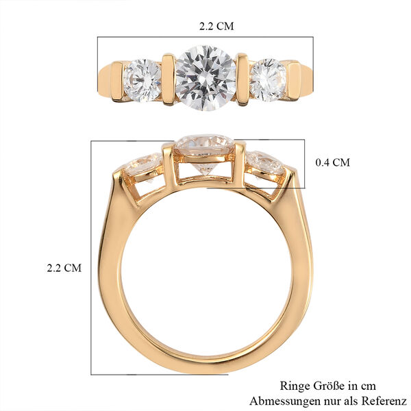 LUSTRO STELLA Hergestellt mit ZIRKONIA 3 Stein Ring 925 Silber 585 Vergoldet (Gr&ouml;&szlig;e 16.00) image number 5