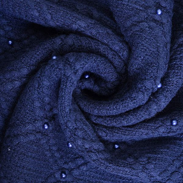 Strickschal mit Quasten und Perlen, Dunkelblau image number 3
