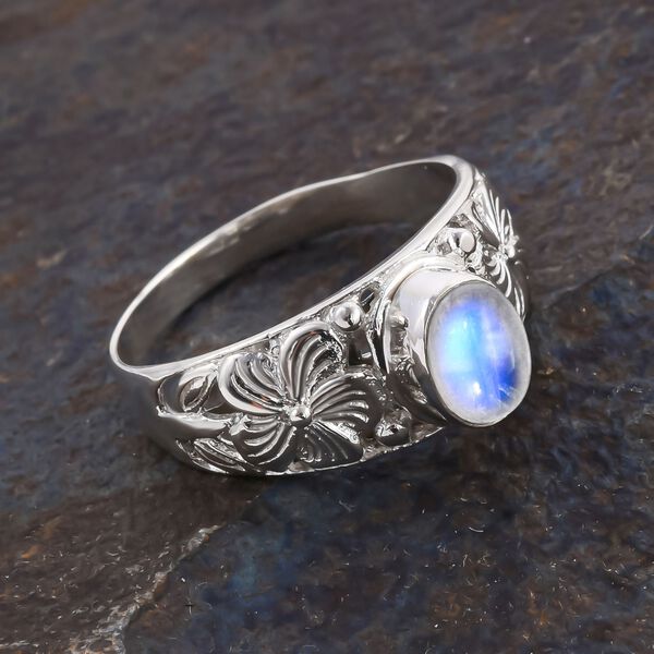 Royal Bali - Regenbogen Mondstein Ring, 925 Silber Schwarz oxidiert (Gr&ouml;&szlig;e 16.00) ca. 1,40 ct image number 1