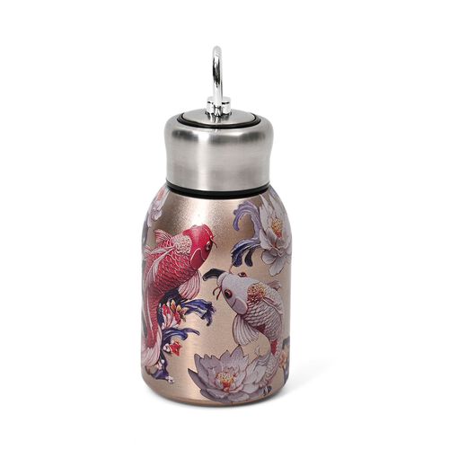 Doppelwandige Edelstahl-Trinkflasche, 260ml, Fisch- und Lotosmuster image number 0