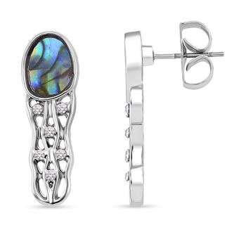 J Francis gefertigt mit SWAROVSKI- Abalone Muschel und wei&szlig;er Kristall Ring und Ohrringe