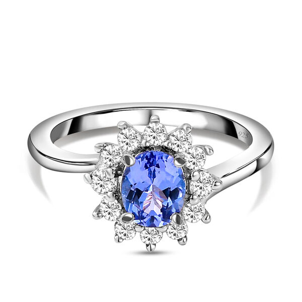 AA Tansanit und wei&szlig;er Zirkon-Ring, 925 Silber platiniert  ca. 1,15 ct