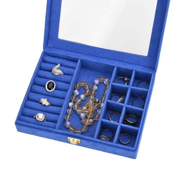 Samt Schmuckbox mit 5 Silberputztüchern, 20x15x5cm, Blau image number 7