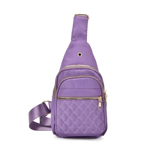 Gesteppte Nylon-Sling-Bag - Karo-Design, RFID-Schutz, Kopfhörerausgang, 4 Reißverschlussfächer, verstellbarer Schultergurt, 17?x7,5?x30?cm, Grün
