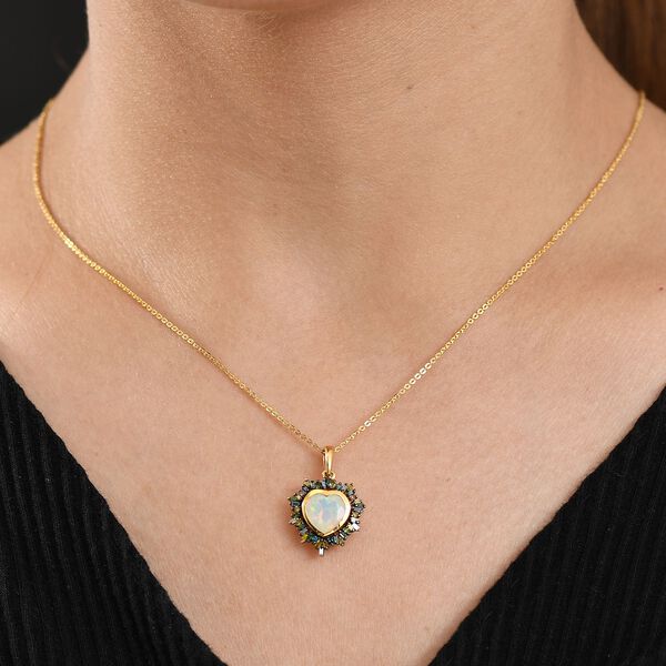 D'Joy Nat&uuml;rlicher, &auml;thiopischer Welo Opal und blauer Diamant Anh&auml;nger mit 50cm Kette - 2 ct. image number 3