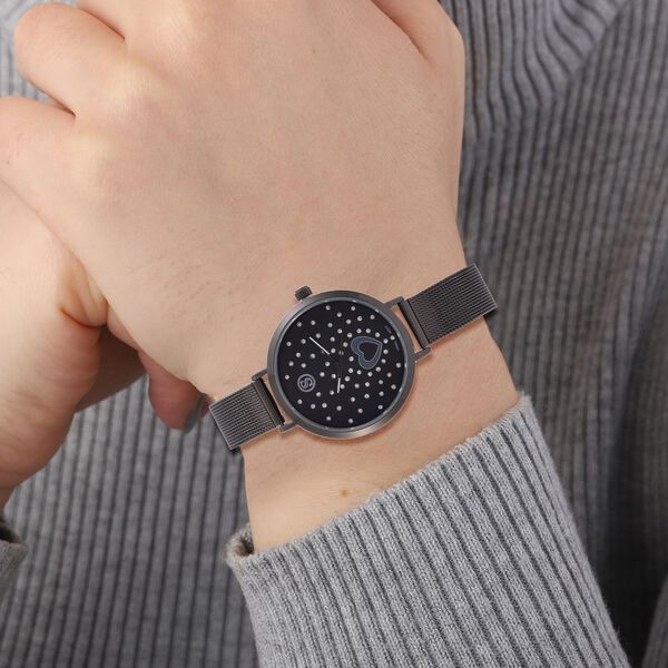 STRADA - Japanisches Uhrwerk, Weißer Kristall, 8.5 cm Reiner Edelstahl, Schwarzfarben image number 3