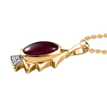 Afrikanischer Rubin (Fissure gef&uuml;llt), Kanchanaburi Blauer Saphir Anh&auml;nger mit Kette ca. 45 cm, 925 Silber Gelbgold Vermeil ca. 3.76 ct