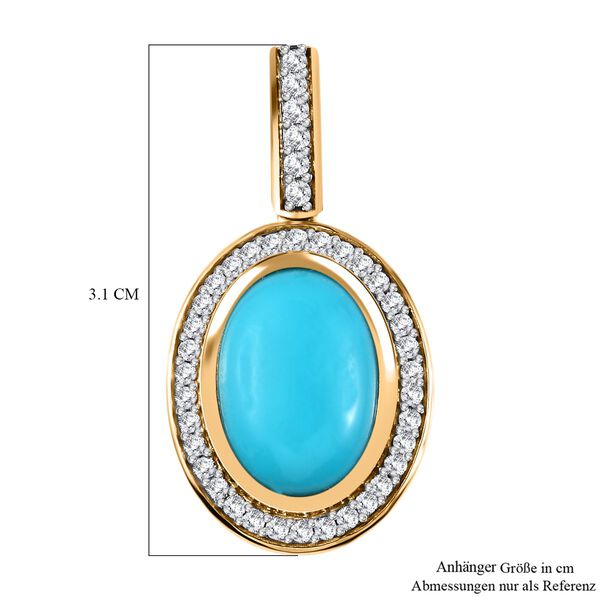 AA Sleeping Beauty Türkis, Weißer Zirkon Anhänger 925 Silber Gelbgold Vermeil ca. 5,80 ct. image number 6
