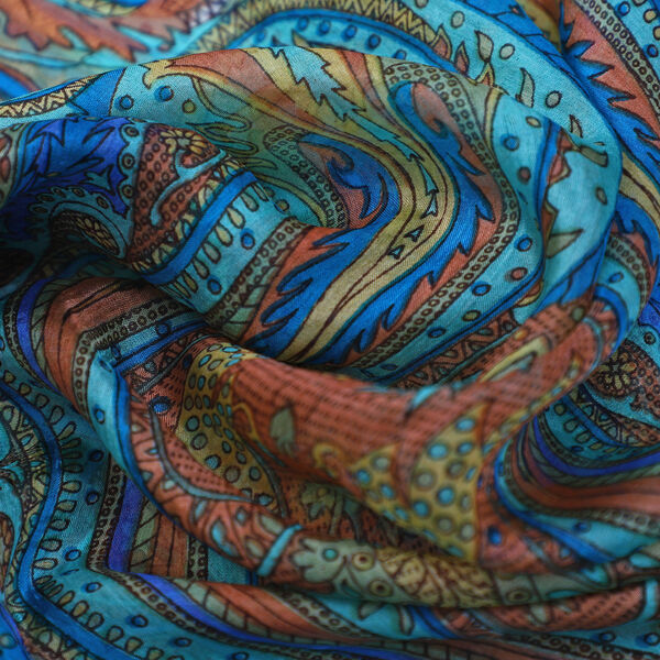 100% Natur Seide, Designer Schal, 50x160 cm, T&uuml;rkis image number 6