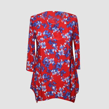 Damen Longline gedrucktes Top, Rot und Mehrfarbig, Blumenmuster, Gr&ouml;&szlig;e: L