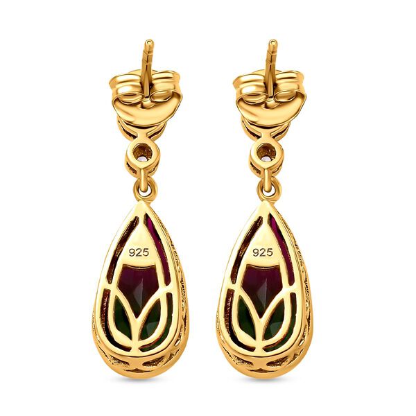 Wassermelonen-Quarz-Triplett und wei&szlig;e Zirkon-Ohrringe, 925 Silber vergoldet ca. 6.50 ct image number 5