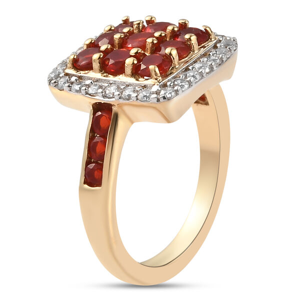 Mexikanischer Kirschfeuer-Opal und Zirkon Ring 925 Silber 585 Vergoldet image number 5