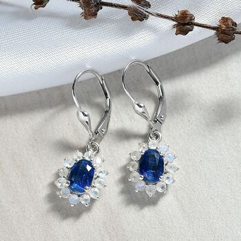 D'Joy AA Nat&uuml;rliche Kaschmir Kyanit und Regenbogen Mondstein Ohrringe - 2,95 ct.
