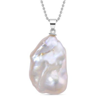 D'joy AAAA Wei&szlig;e S&uuml;&szlig;wasser Barockperle Anh&auml;nger mit Kette, ca. 50 cm, 925 Silber rhodiniert