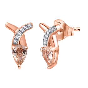 AA Morganit, Weißer Zirkon Ohrringe 925 Silber 750 Roségold Vermeil ca. 0,88 ct.