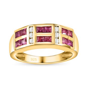 Afrikanischer Rubin (Fissure gef&uuml;llt), Wei&szlig;er Zirkon Ring, 925 Silber vergoldet (Gr&ouml;&szlig;e 20.00) ca. 1.78 ct