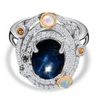 GP Celestial Dream Kollektion - AA Diffundierter Stern blauer Saphir, Natürlicher, äthiopischer Welo Opal Ring 925 Silber Rhodiniert und 750 Gelbgold Vermeil (Größe 18.00) ca. 7.09 ct
