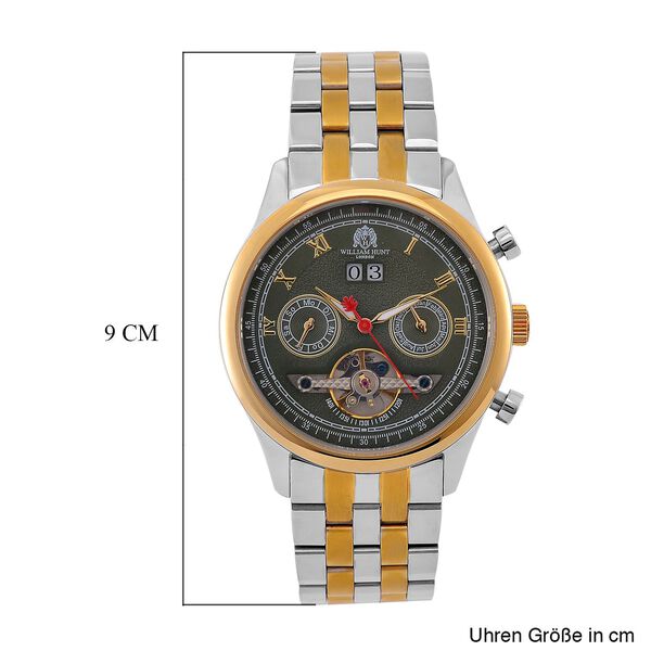 WILLIAM HUNT zweifarbige, wasserdichte Uhr mit Automatikwerk und grünem Zifferblatt, 20cm image number 7