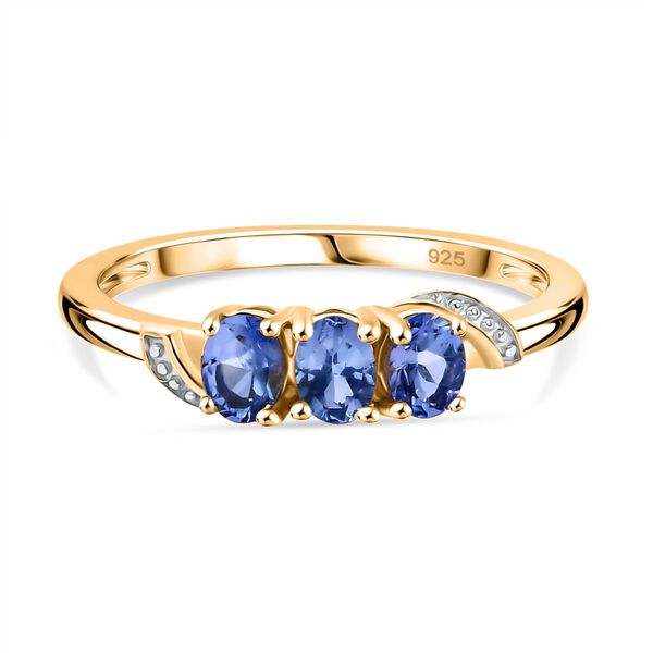 AA Tansanit Ring 925 Silber 750 Gelb Vergoldet (Gr&ouml;&szlig;e 20.00) ca. 0,55 ct