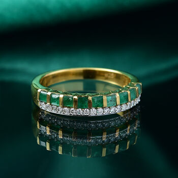 Smaragd und Moissanit Half Eternity Ring - 0,61 ct.