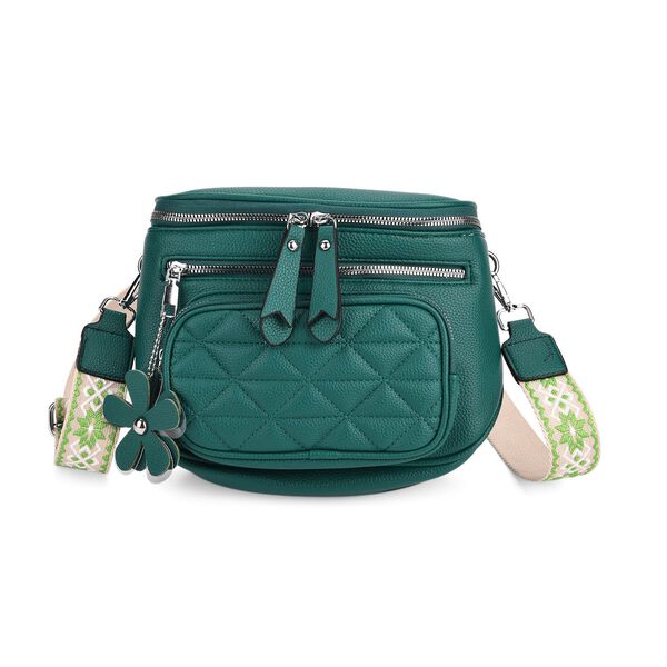 PU Crossbody Tasche mit gemustertem Riemen, 22x8x19cm, Blaugrün image number 0