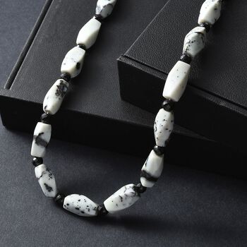 Wei&szlig;er T&uuml;rkis-Jaspis, Schwarzer Spinell Halskette ca. 50 cm Nickelfreies Messing platiniert ca. 200.00 ct