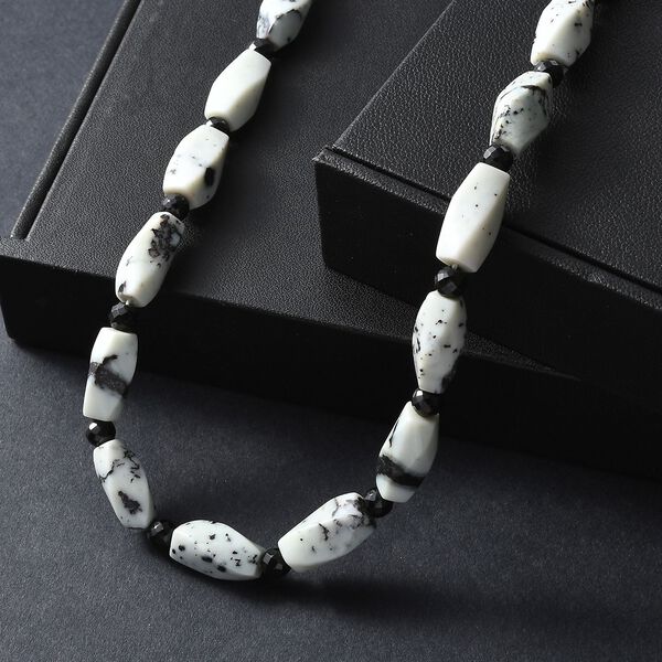 Weißer Türkis-Jaspis, Schwarzer Spinell Halskette ca. 50 cm Nickelfreies Messing platiniert ca. 200.00 ct image number 1