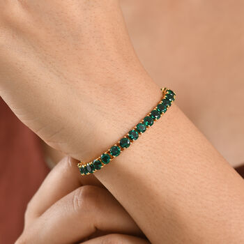 LUXURIANT DIAMOND - AAA Lab Grown Smaragd Armband ca. 19 cm 925 Silber 750 Gelbgold vermeil ca. 17,03 ct.