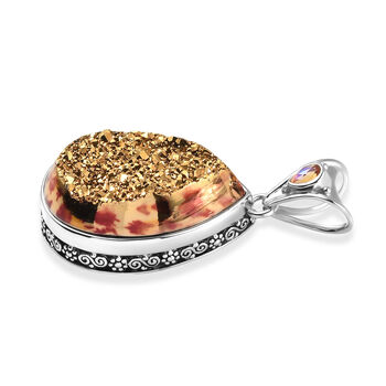 Sajen Silber-Fenster Drusy Astral Leopard Gold, Regenbogen Champagner mystischer Quartz Anh&auml;nger 925 Silber rhodiniert ca. 45.70 ct