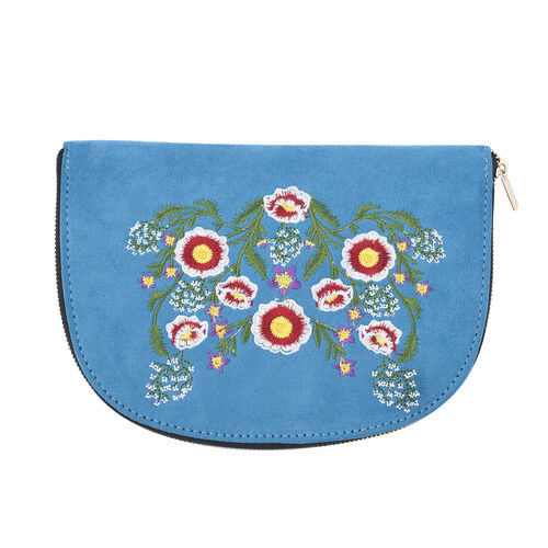 Schmuckmäppchen mit besticktem Blumenmuster, Blau image number 0