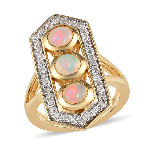 Nat&uuml;rlicher, &auml;thiopischer Opal und Zirkon-Ring, 925 Silber Gelbgold Vermeil  ca. 1,69 ct image number 4