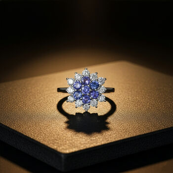 D'Joy AA Tansanit, Moissanit Ring 925 Silber rhodiniert (Gr&ouml;&szlig;e 18.00) ca. 1,85 ct