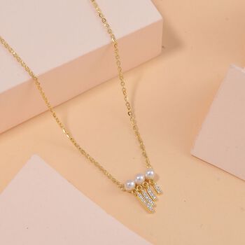 Wei&szlig;e Muschelkernperle und Zirkonia-Halskette 45cm - 0,11 ct.