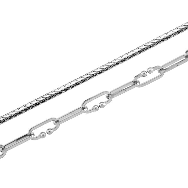 DESIGNER INSPIRIERT - 2er Fancy 316L Edelstahl Ketten Set ca. 50 cm ca. 2,26g, Silberfarben image number 8
