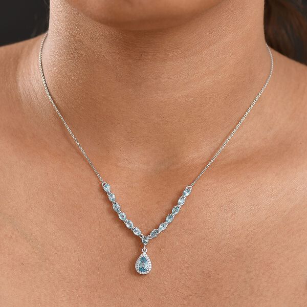 D'Joy AA Blauer Zirkon Halskette ca. 45 cm 925 Silber rhodiniert ca. 4.07 ct image number 2