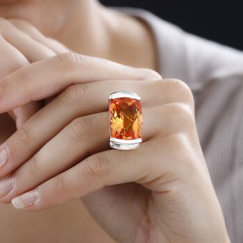 Padparadscha Quarz Triplette Ring 925 Silber rhodiniert (Gr&ouml;&szlig;e 18.00) ca. 23,23 ct