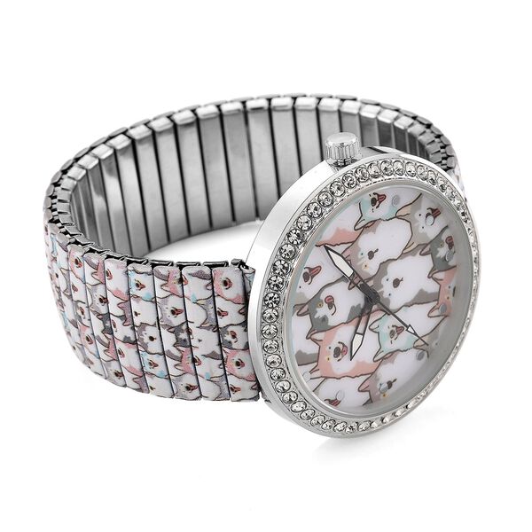 STRADA - Armbanduhr mit Katzenmotiv, Kristall-Lünette, Japanisches Uhrwerk, Edelstahlzugband, Reiner Edelstahl image number 5