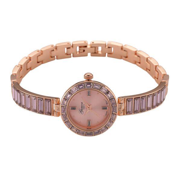GENOA Time V2, Rosa Diamant-farbene Zirkonia, Kristalluhr, japanisches Uhrwerk, 316L Edelstahl, Rosa image number 4