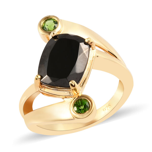 Elite Shungit und Natürlicher Chromdiopsid Bypass Ring 925 Silber vergoldet image number 4