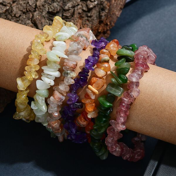 7er Set Armbander - Afrikanischer Amethyst, Nephrit, Citrin, Erdbeerquarz, Karneol, Serpentin, Sonnenstein ca. 512,00 ct. image number 2
